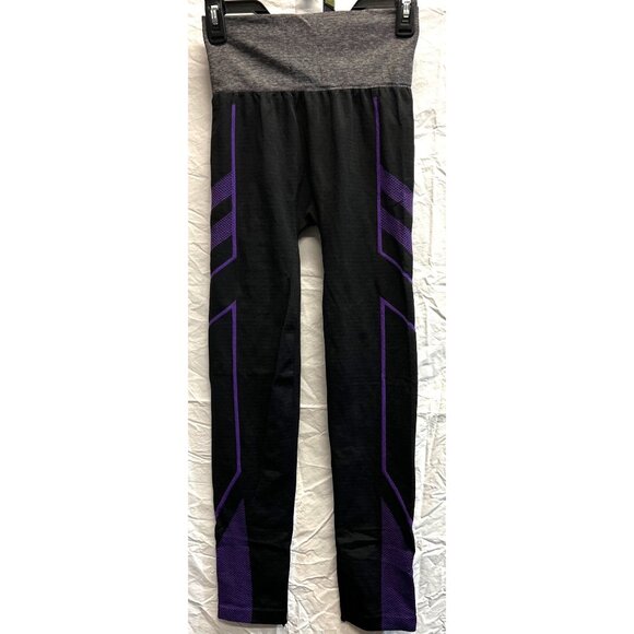 KG New York Womens Black & Purple Leggings Small Purple Side Stripe - Picture 1 of 3